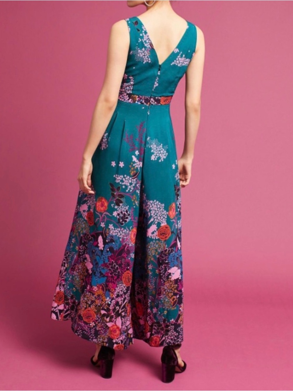 Anthropologie Maeve Teal Andalusia Floral Jumpsuit Size 4 - Picture 5 of 15